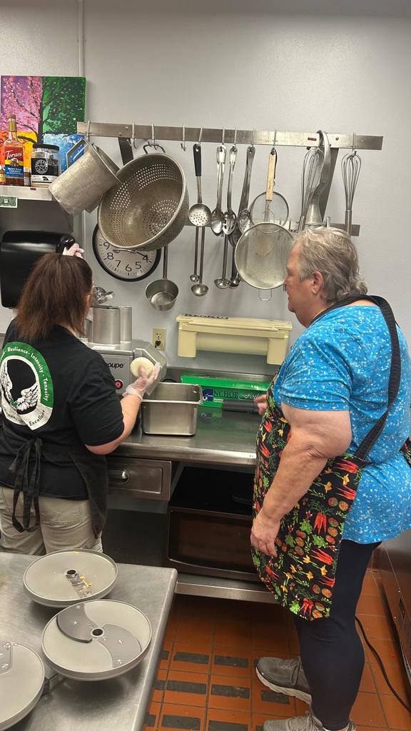 Heidi & Margaret using the Robot Coupe