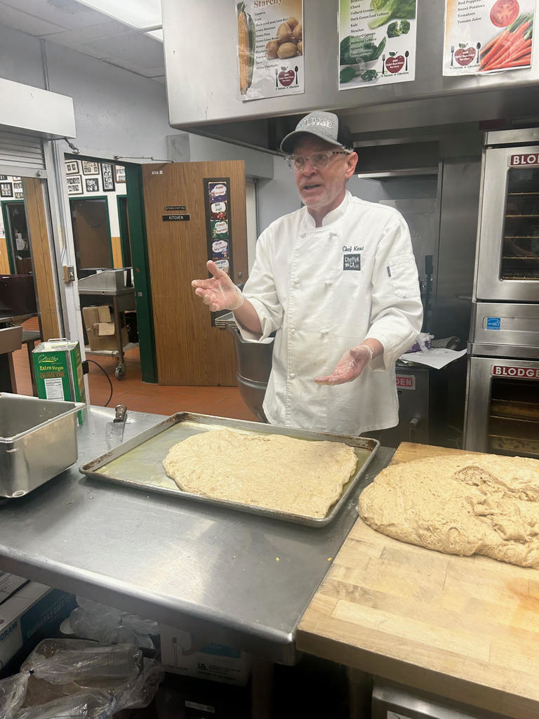 Chef Kent and focaccia dough