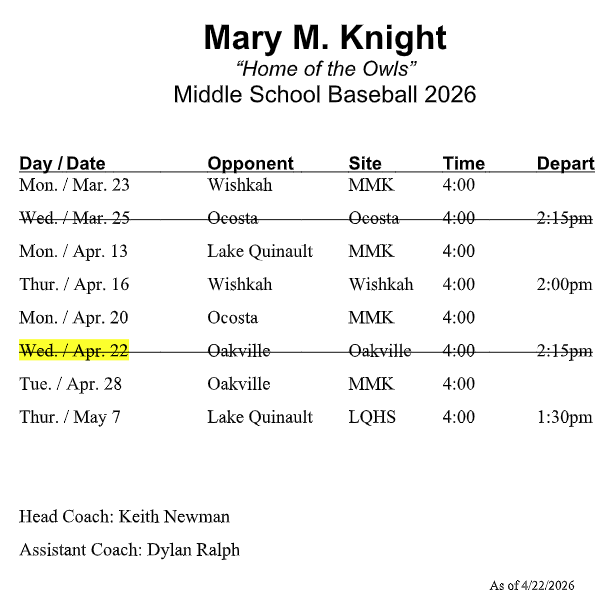 MS Baseball Schedule