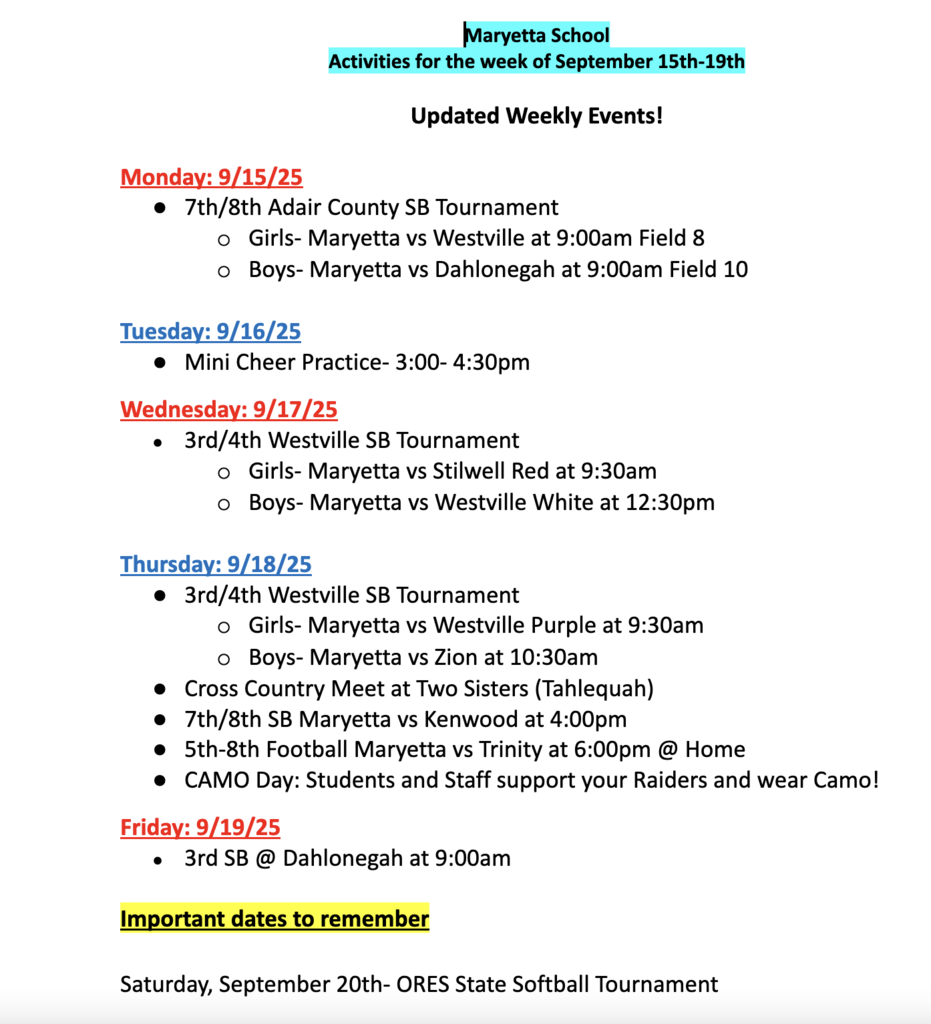 Updated events