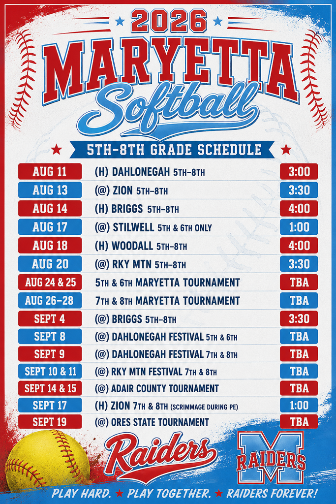 5th-8th grade softball schedule