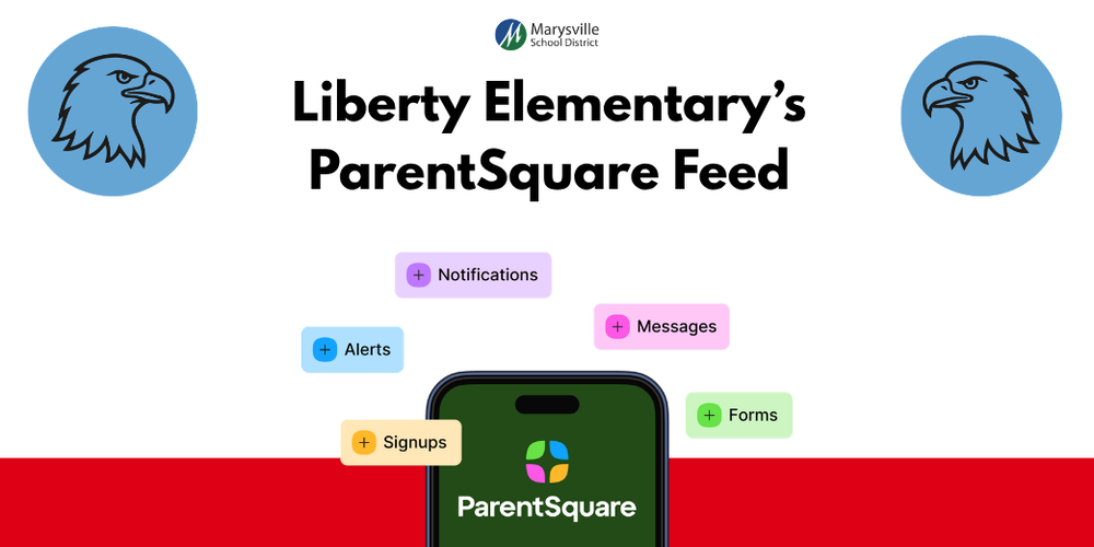A red, white, and blue image has information about Liberty's ParentSquare feed