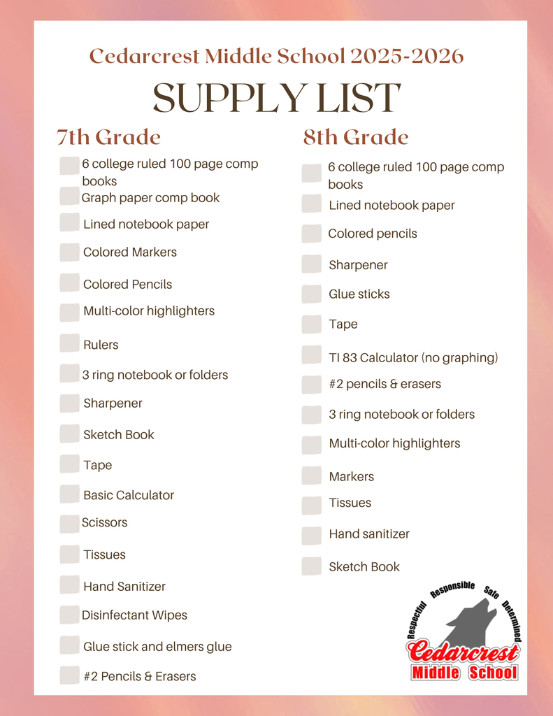 Eng 25/26 School Supplies