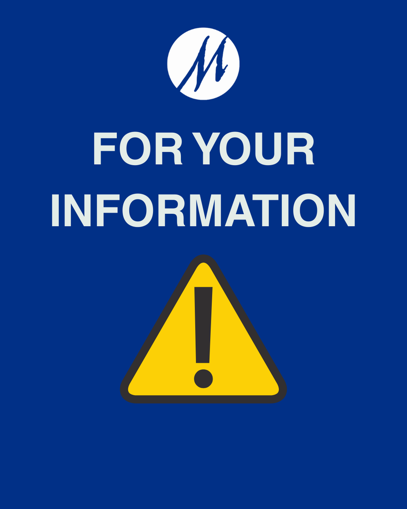 A blue image says "FOR YOUR INFORMATION" with an exclamation point sign
