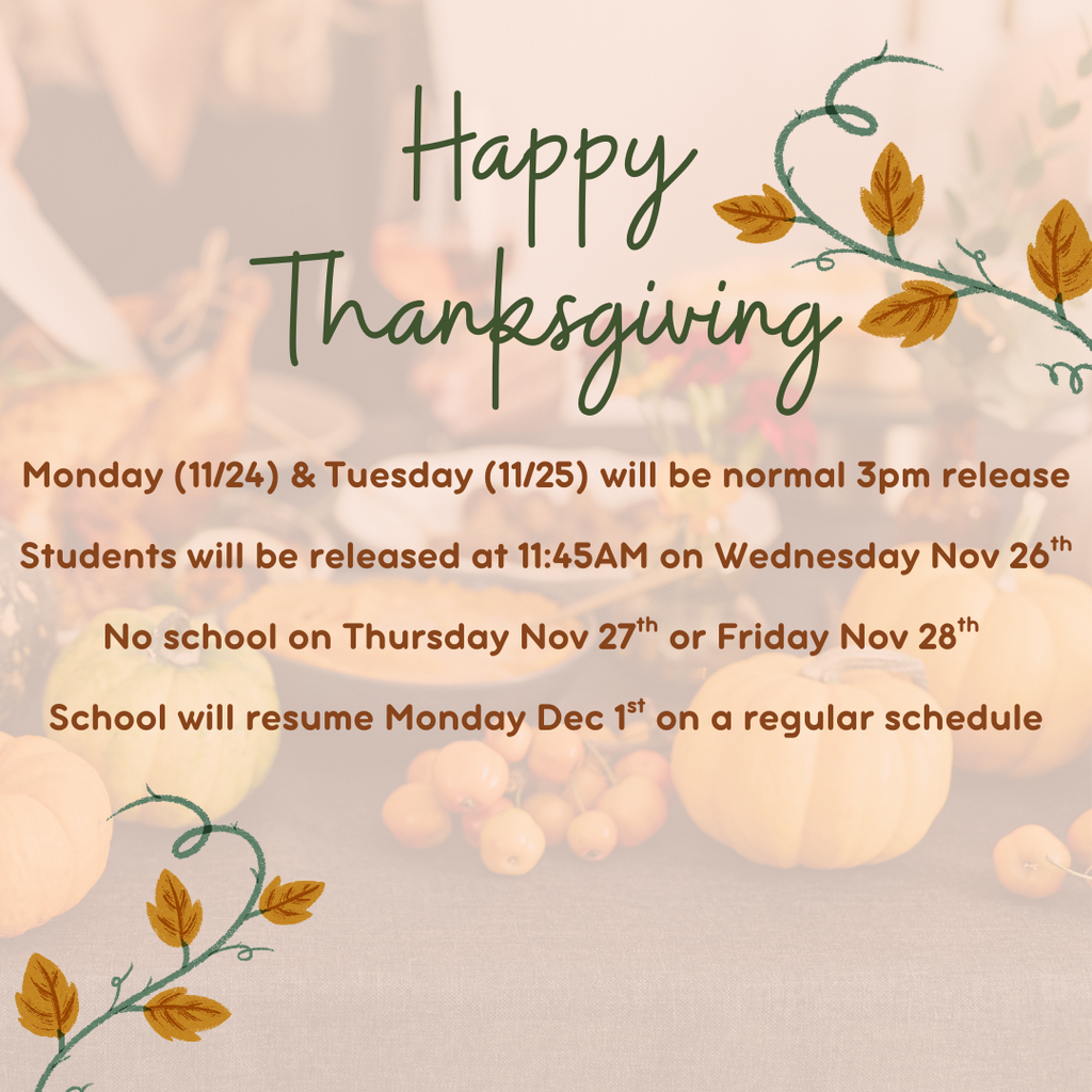 Thanksgiving schedule