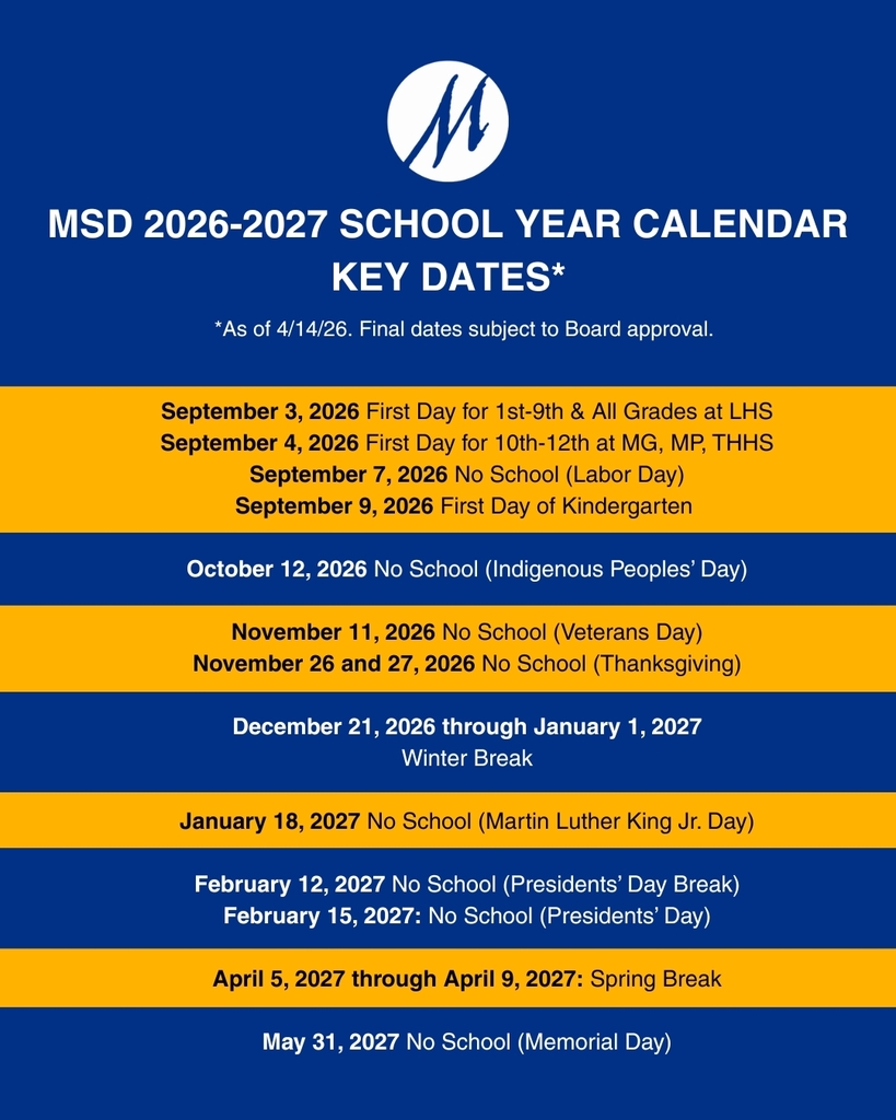 A blue and yellow image shows the key dates for next school year