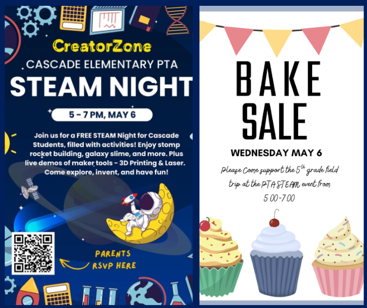 STEAM night and Bake Sale flyer image