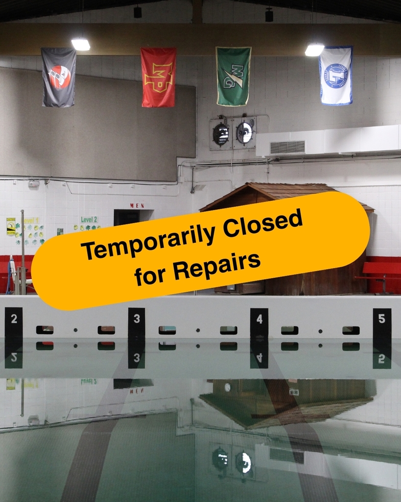 A photo of the pool is covered with a yellow-y orange oval that says "Temporarily Closed for Repairs"