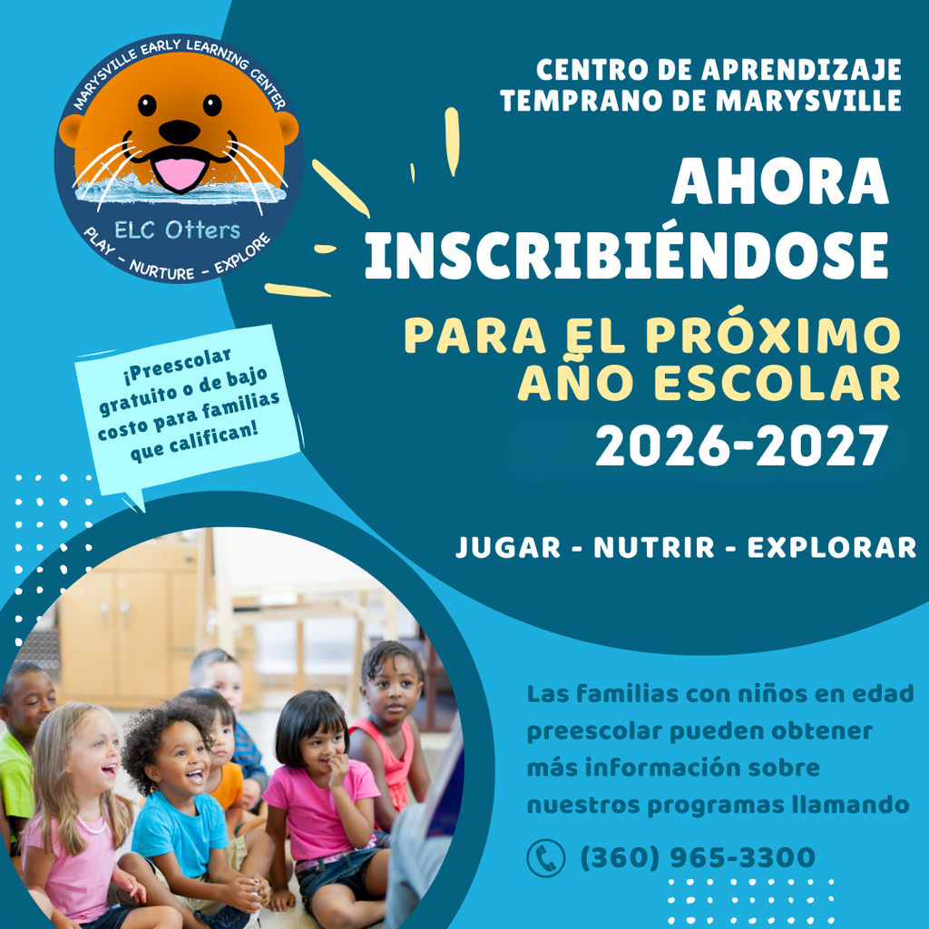 The Early Learning Center is actively enrolling for the 2026-2027 school year! 🦦    Families with preschool aged children who are interested in free or low cost preschool can get more information about our programs by calling 360-965-3300. Don't wait!