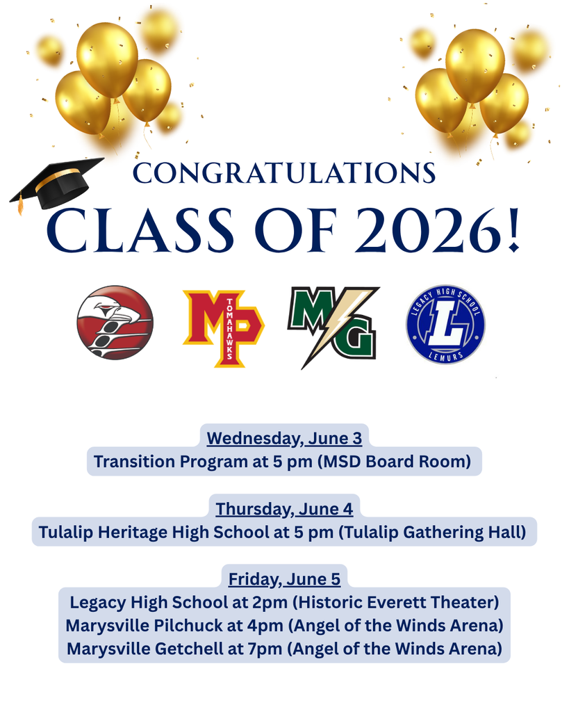 An image says Congratulasiont Class of 2026 with the MSD high school logos and some golden balloons. The details for each schools graduation ceremonies are listed below.