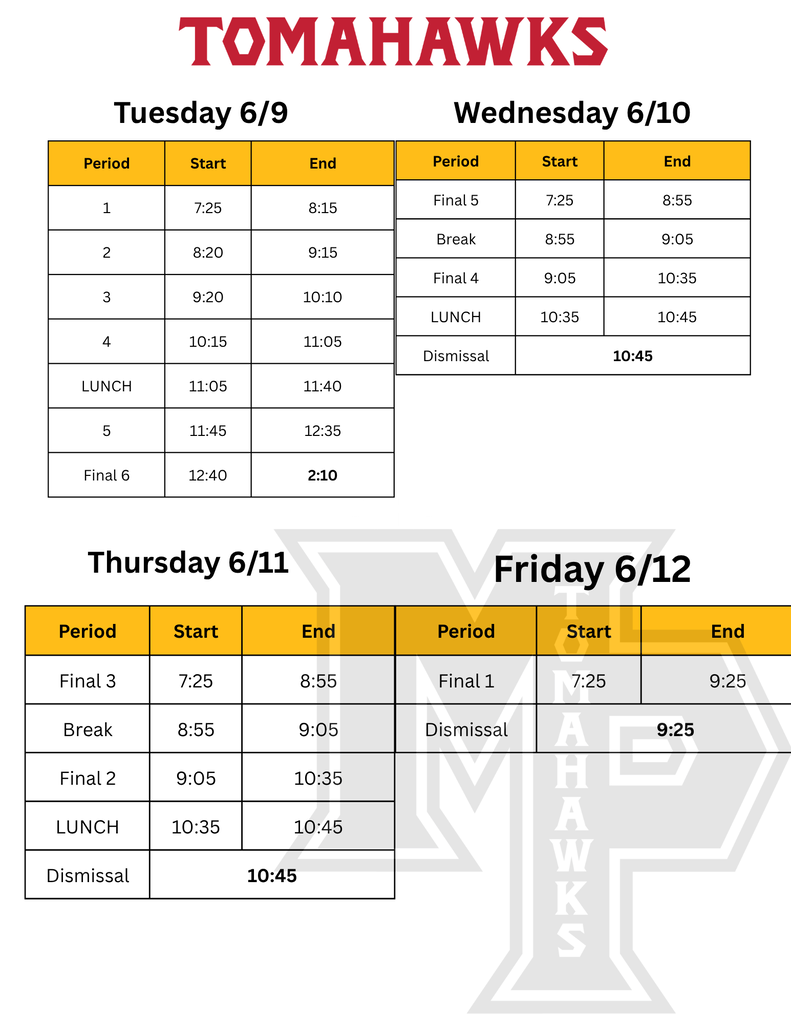 Finals Schedule