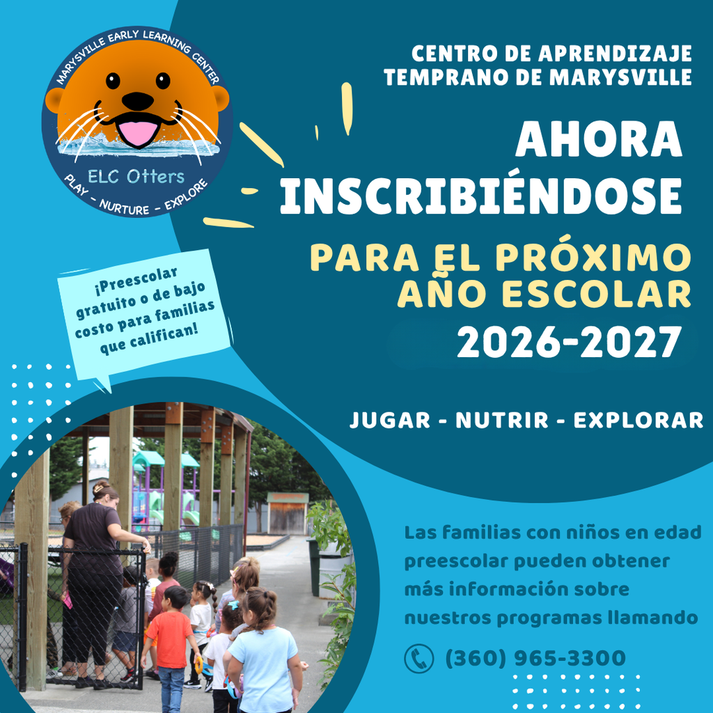 A blue image has enrollment information for the MSD25 Early Learning Center, in Spanish