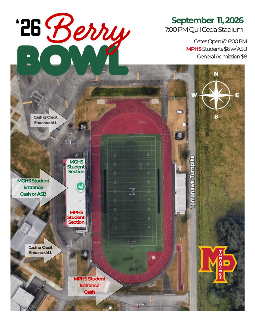 Berry Bowl entrance map. MP enters on the south side. MP enters on the north side.
