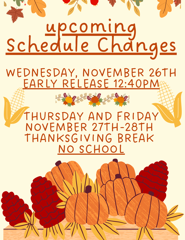 Reminder Of Changes In Next Weeks Schedule