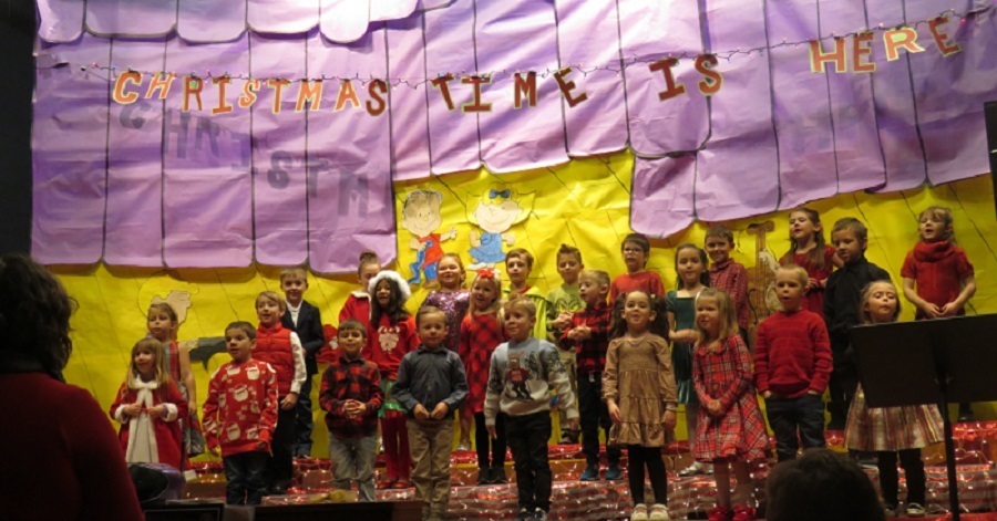 Class photo on stage