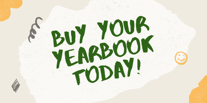 Header image with text reading "Buy your yearbook today!" surrounded by simple doodles. 