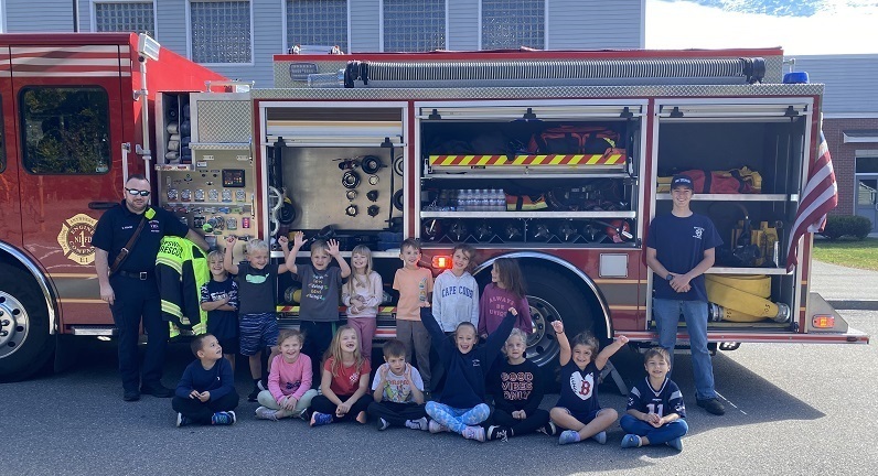Picture of students with fire truck