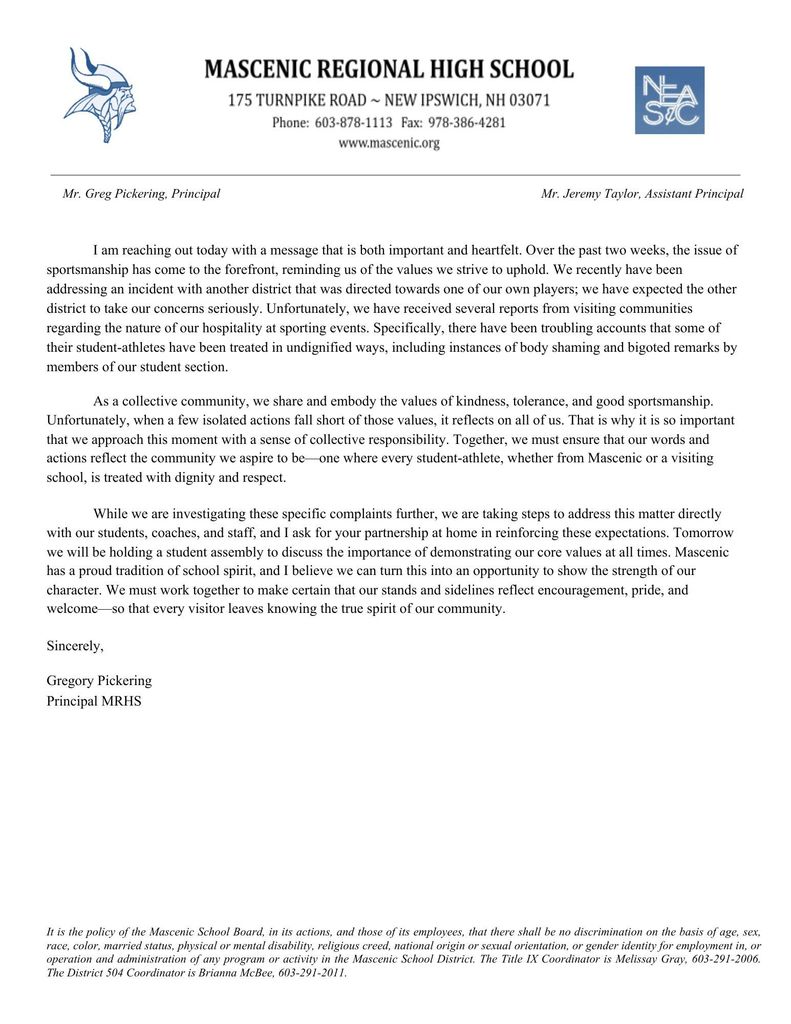 letter discussing sportsmanship