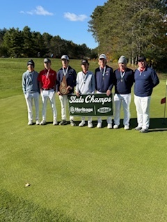 picture of golf team with championship banner