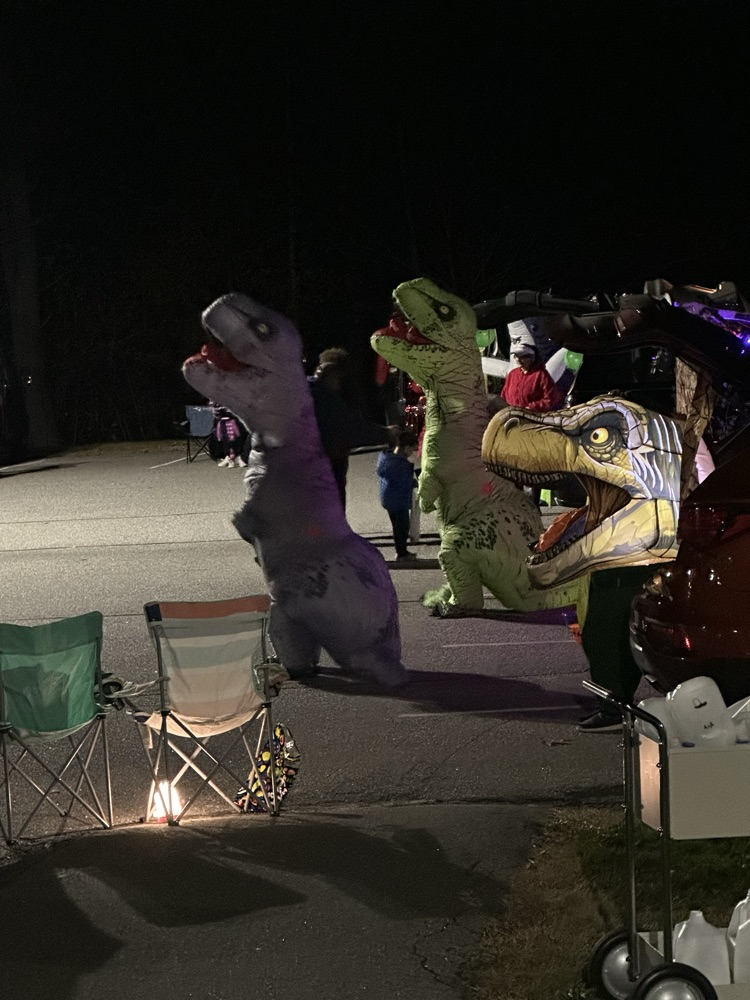 two blowup dinosaurs