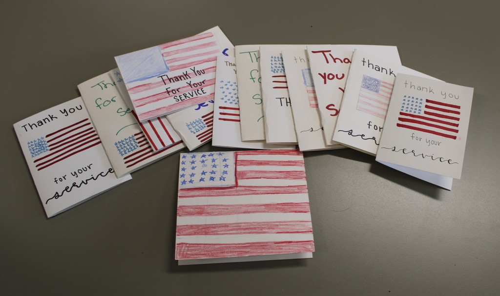 Cards made by the National Honor Society for the Veteran's that attended breakfast and performance by the Viking Chorus.
