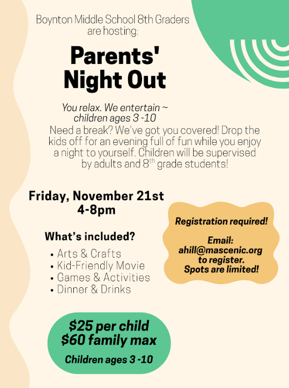 Flyer for parents night out on November 21st