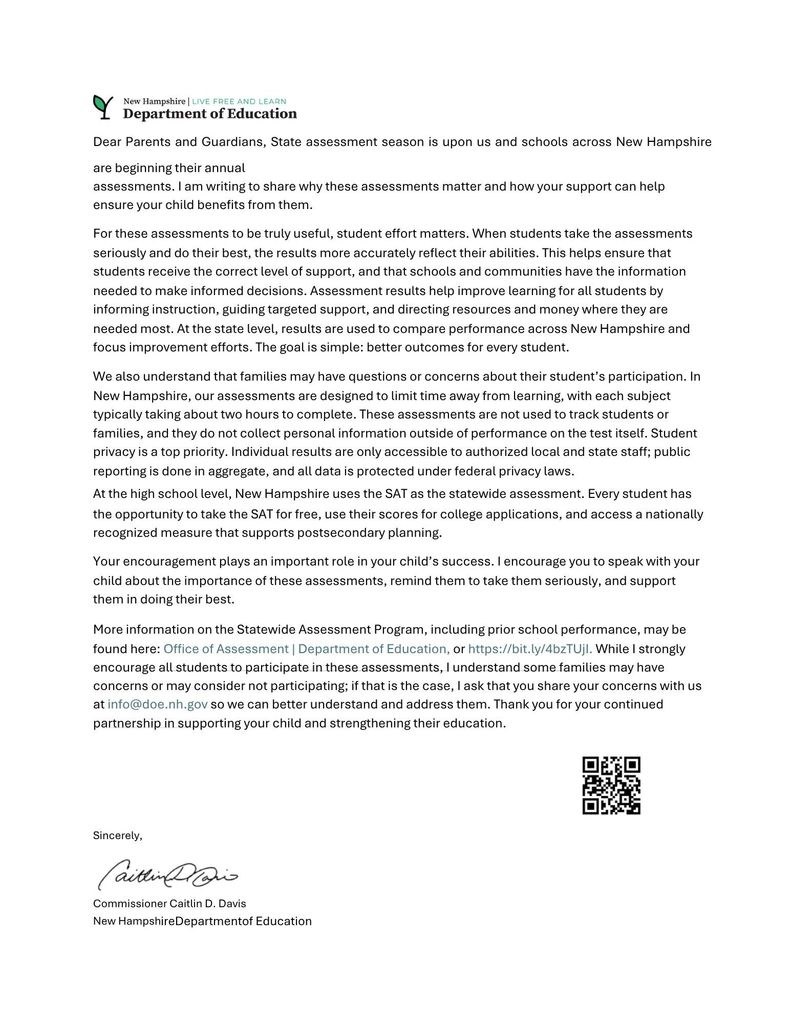 NH Commissioner of Education Letter