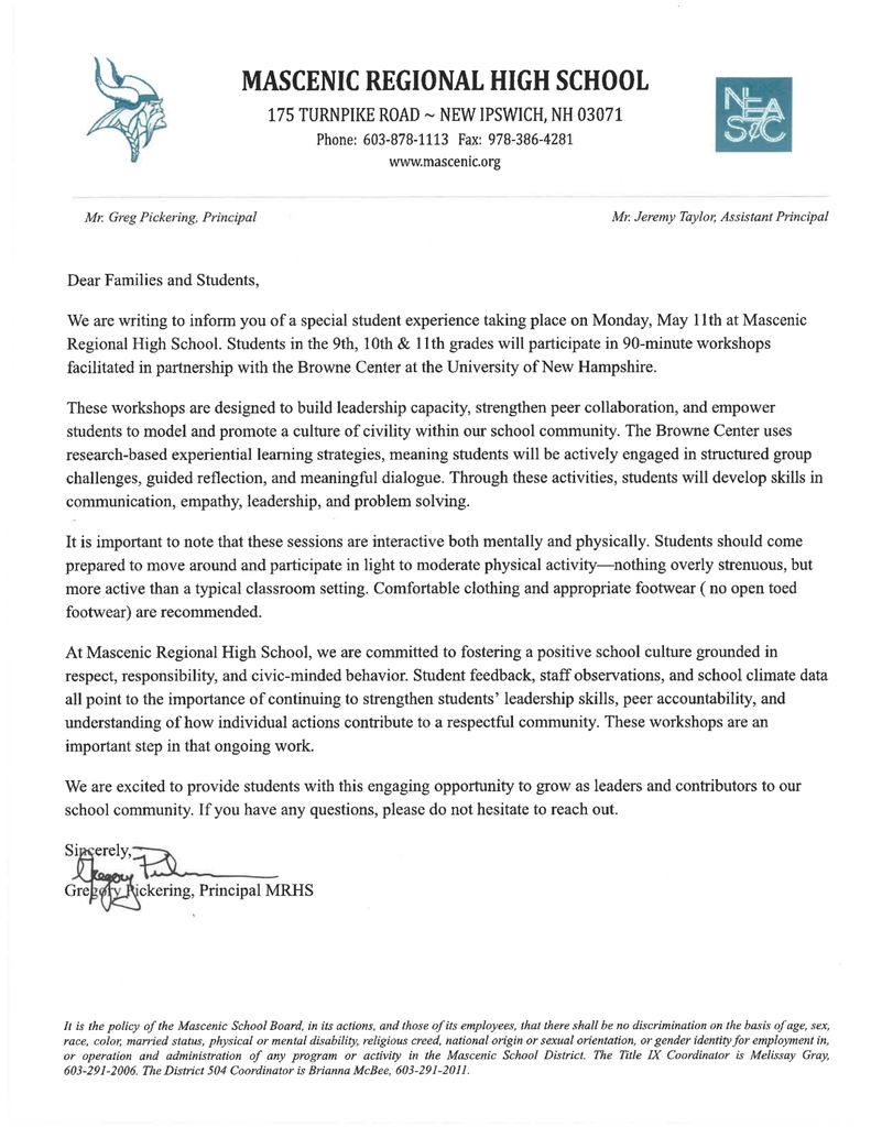 Browne center worskhop letter