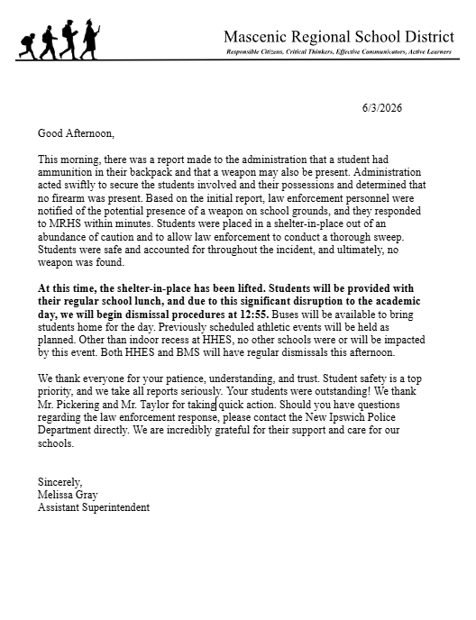 Letter regarding Incident