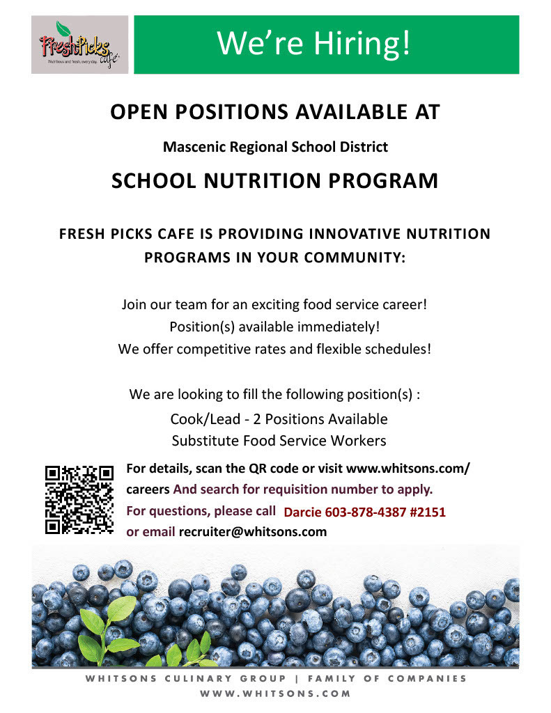 Open positions - School Nutrition Program