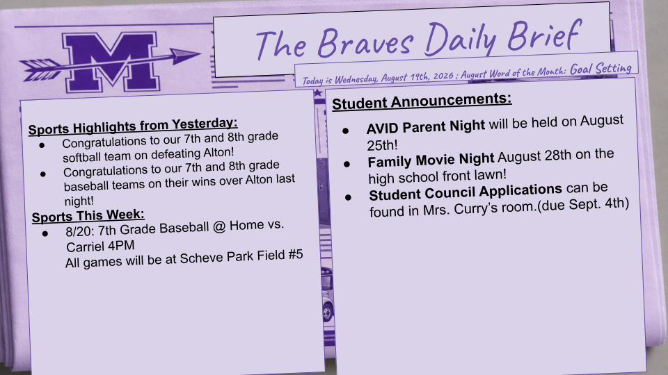 Wednesday 8/19/26