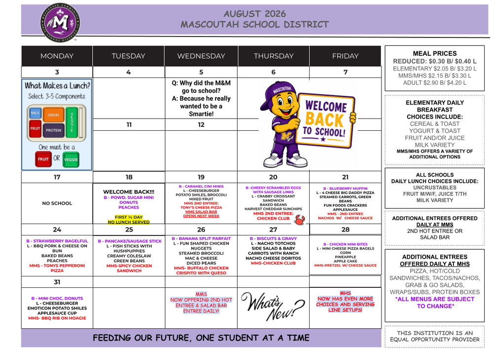 August Lunch Menu