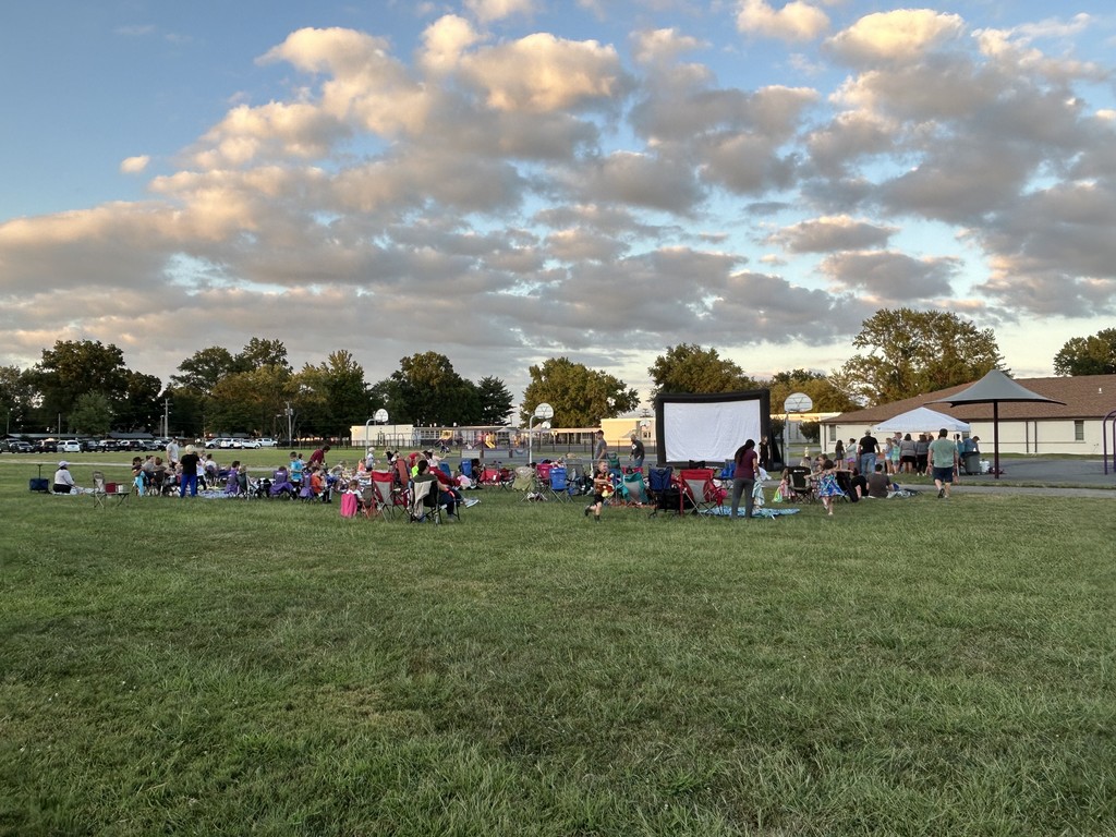 MES families gather for an outdoor movie night sponsored by the PTO.