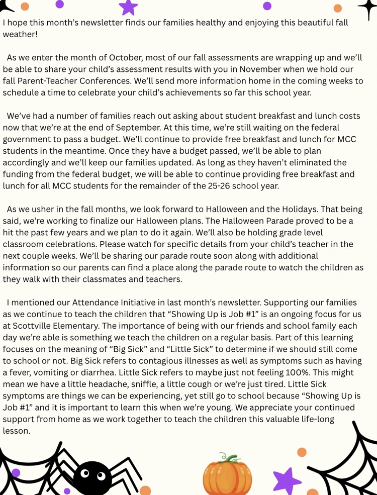 MCC schools Scottville elementary October news letter 