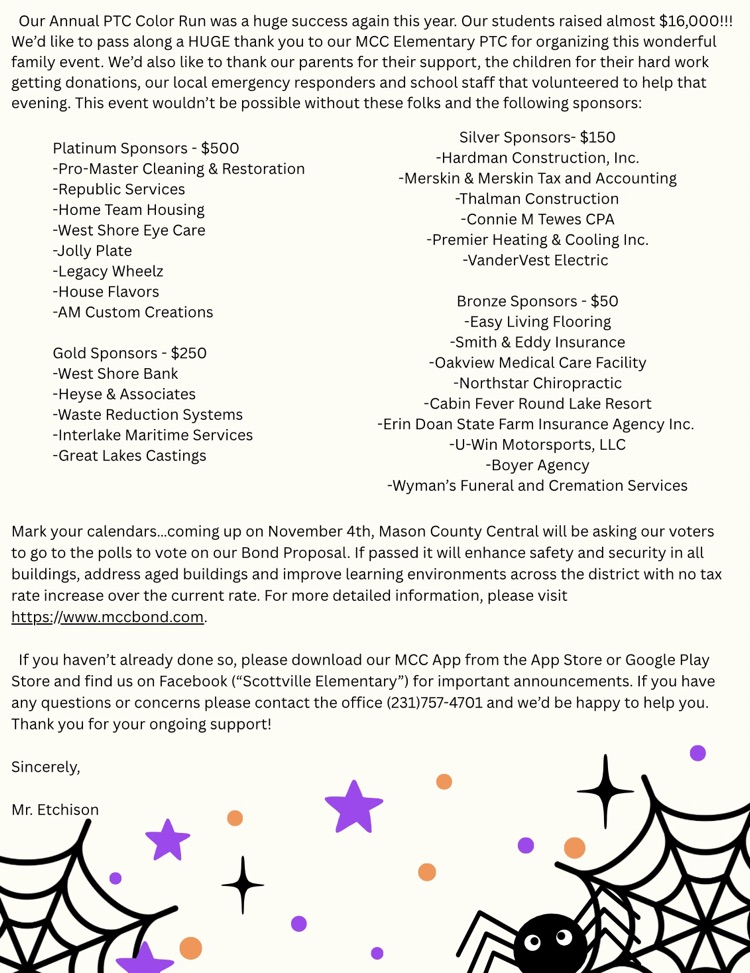 MCC schools Scottville elementary October news letter 
