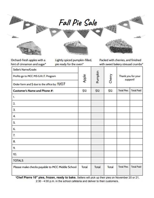 Fall Pie Sale Fundraiser