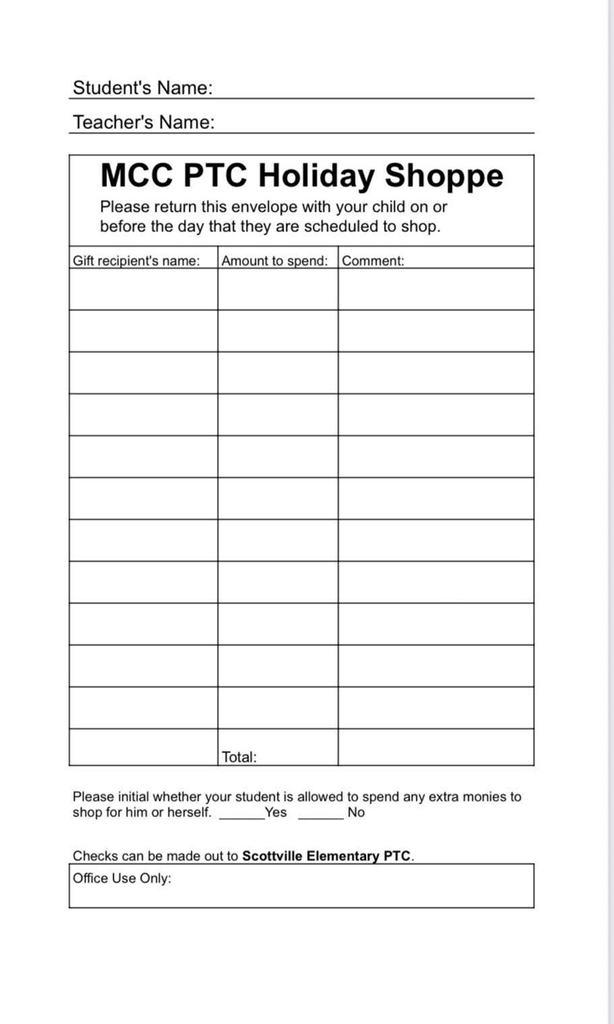 MCC schools Scottville elementary PTC Christmas shoppe