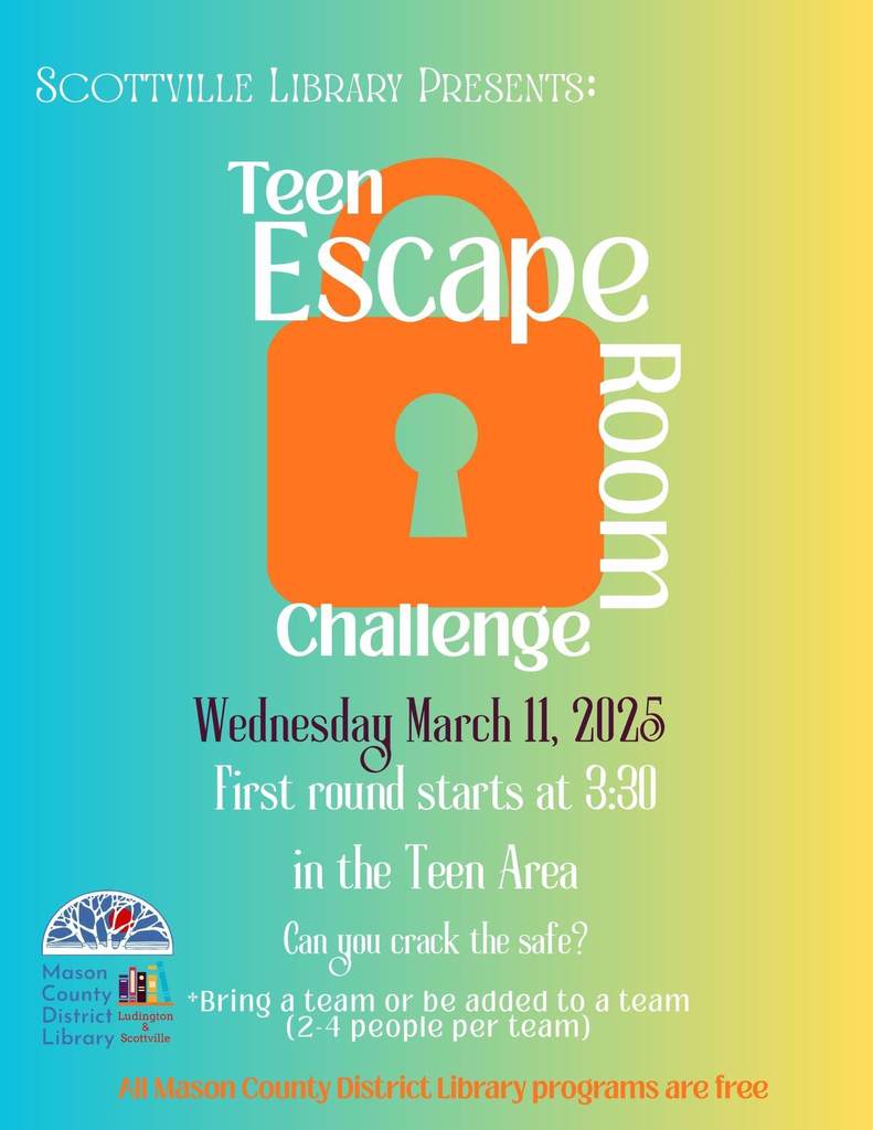 Teen Escape Room Challenge @ Scottville Library March 11th
