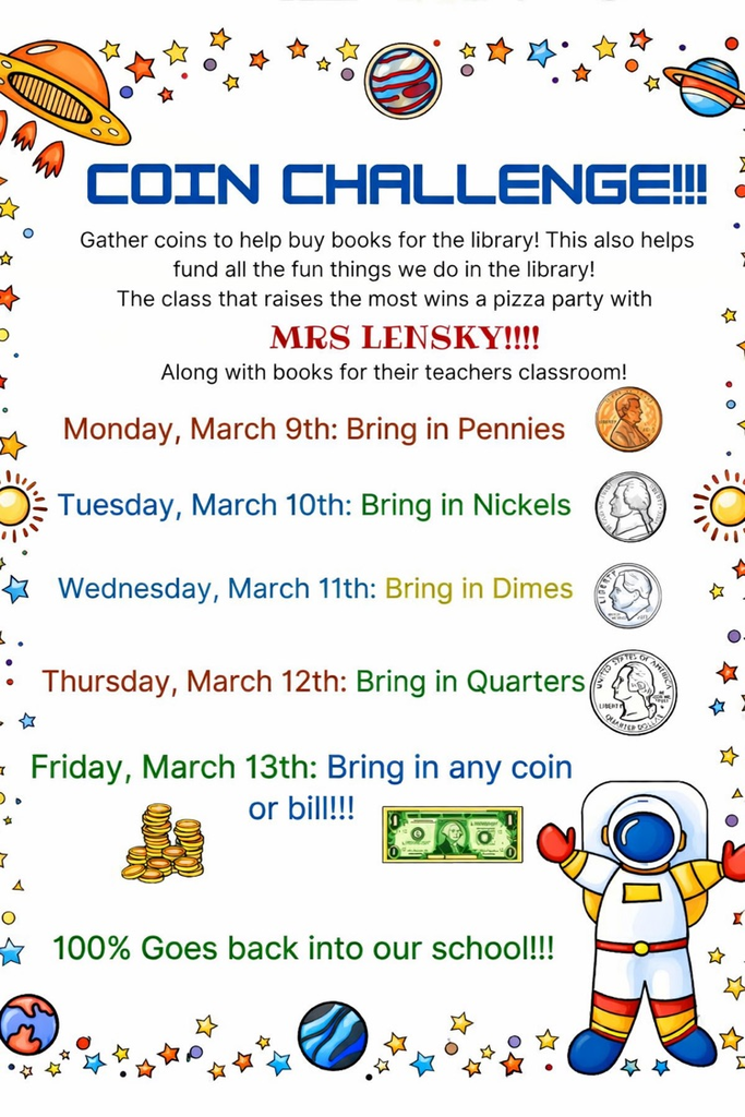 MCC schools March is reading month coin challenge 