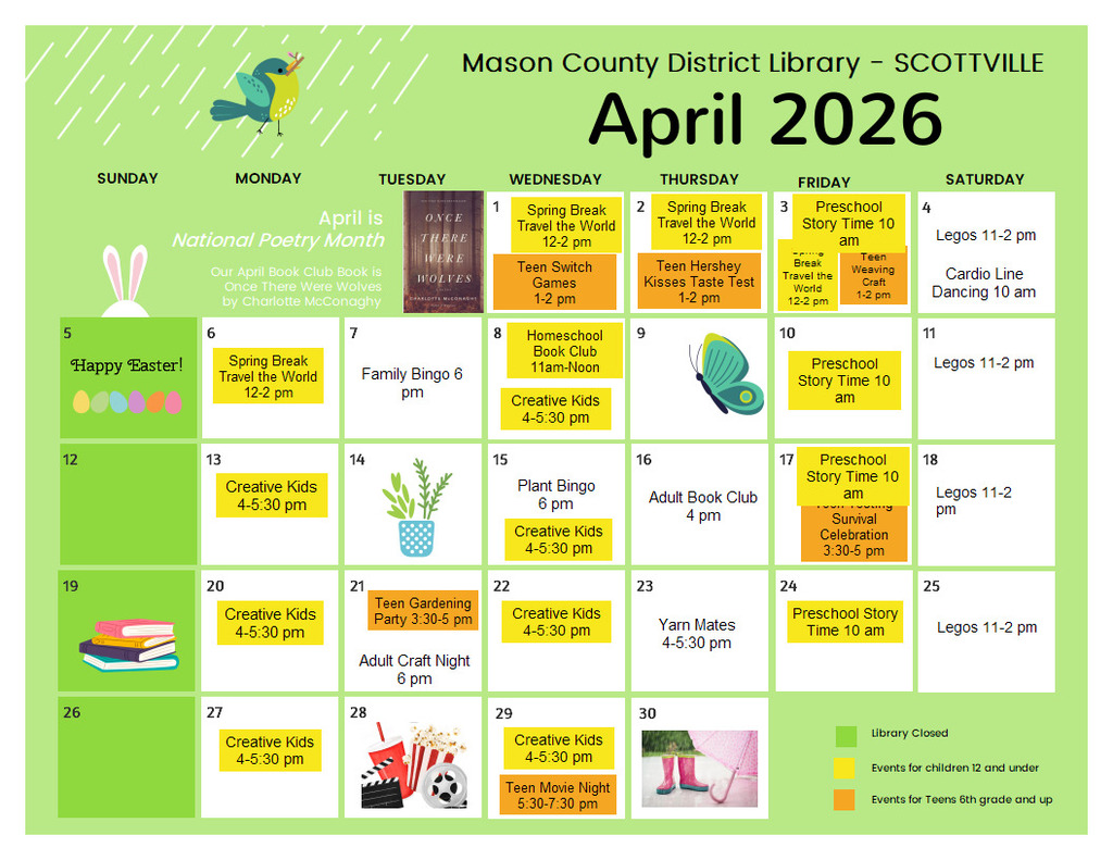 Scottville Library April Calendar
