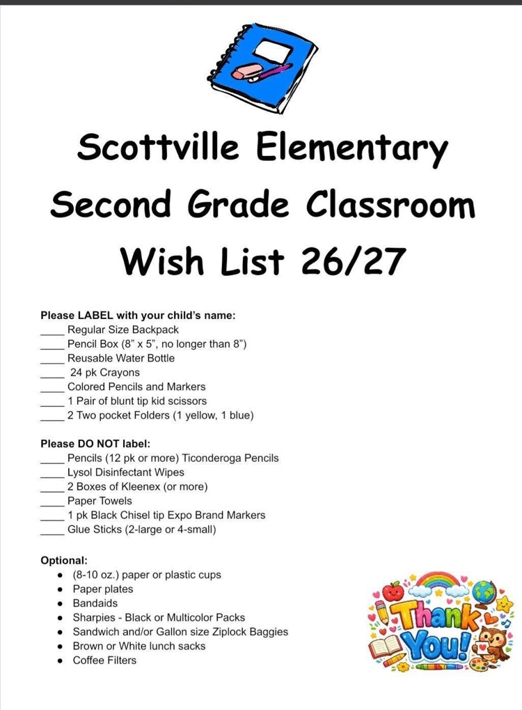 MCC schools Scottville elementary classroom wish lists