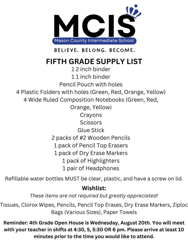 MCIS 5th Grade Supply List