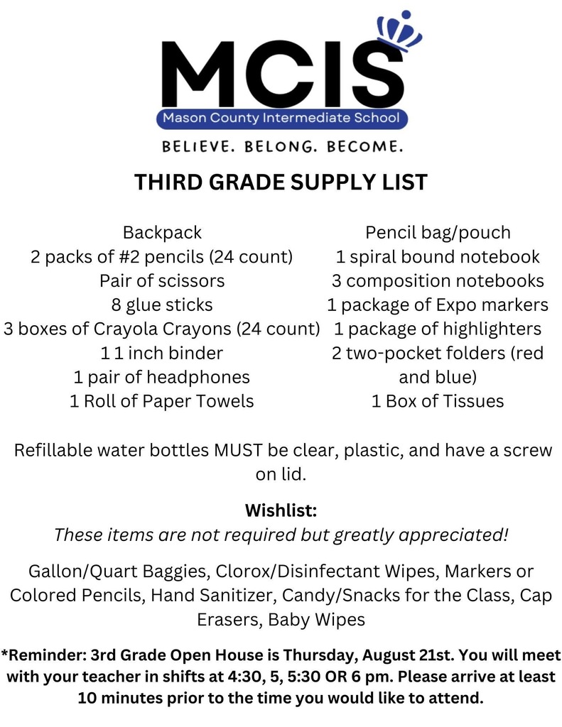 MCIS 3rd Grade Supply List