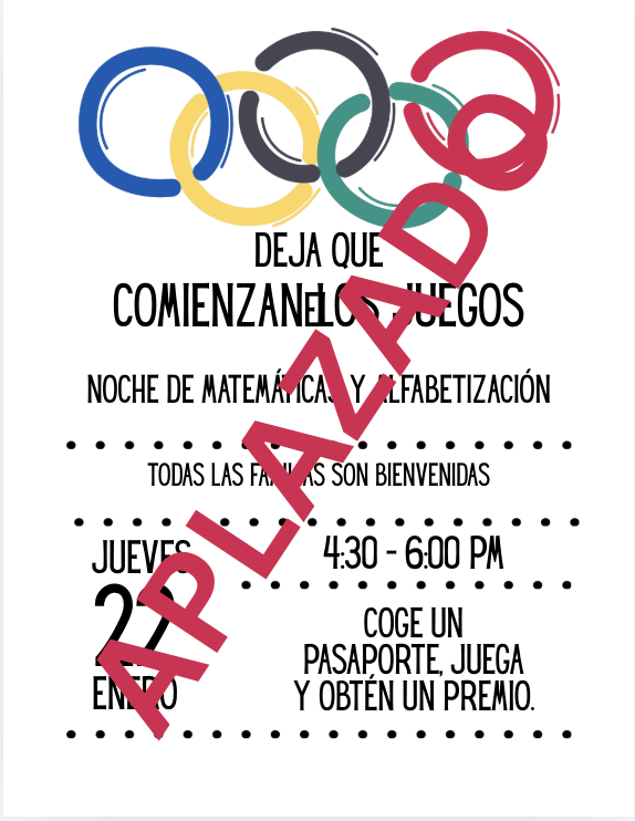 Math and Literacy Night Postponed