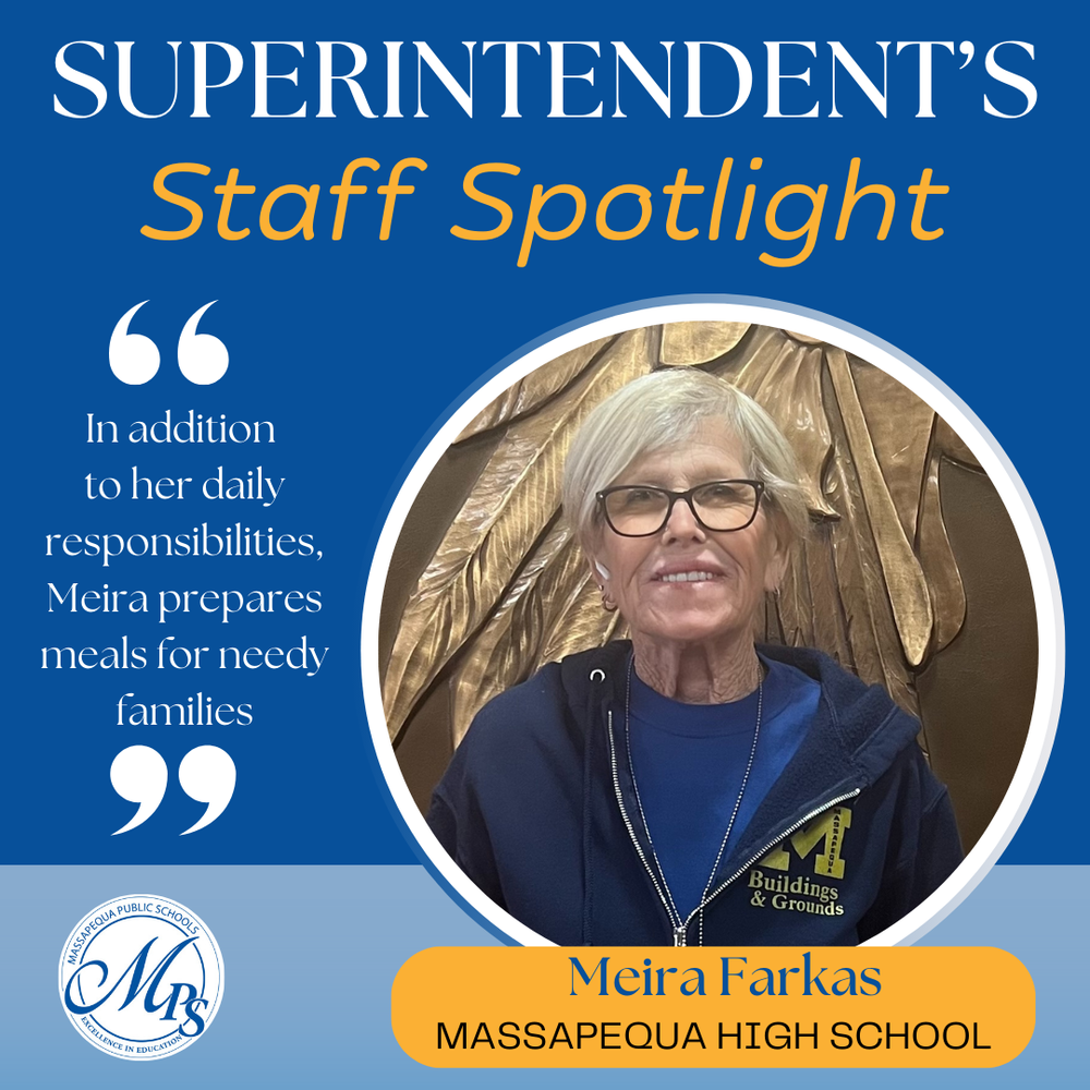 Meira Farkas from MHS is awarded the March 2025 Superintendent's Staff Spotlight