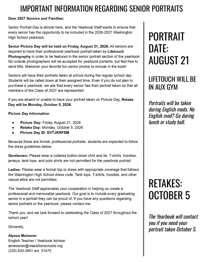 Senior Portrait Information 