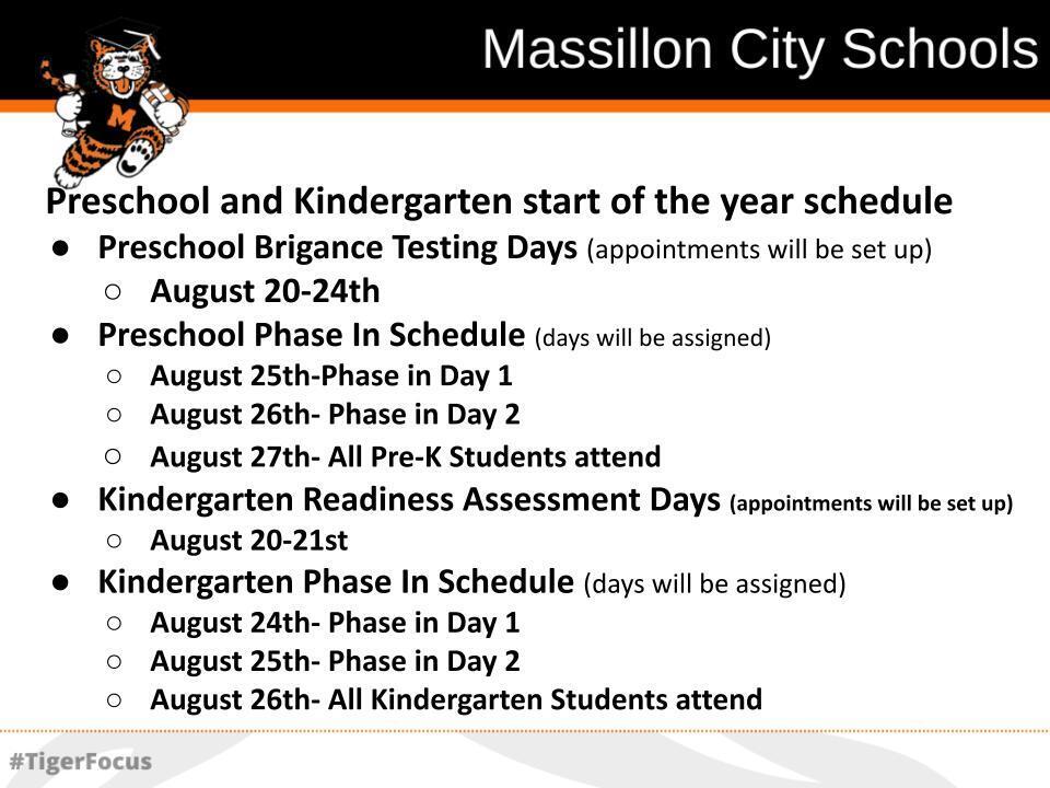 Preschool and Kindergarten Start of the School Year Information