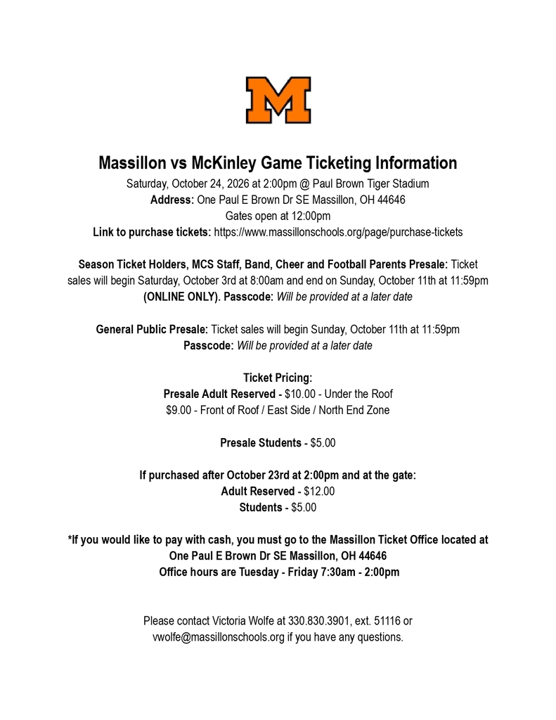 massillon/mckinley ticket information