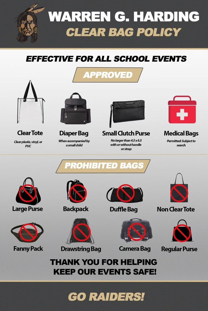 Warren G. Harding Clear Bag Policy
