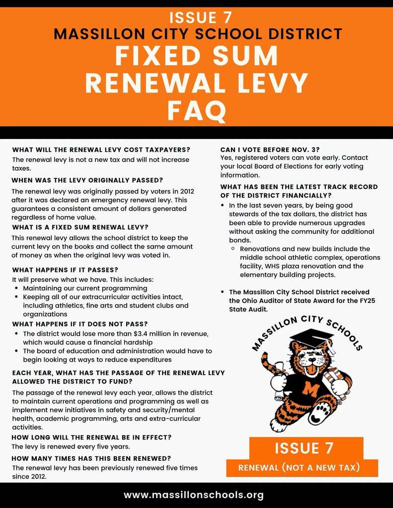 Issue 7 Massillon City School District Fixed Sum Renewal Levy